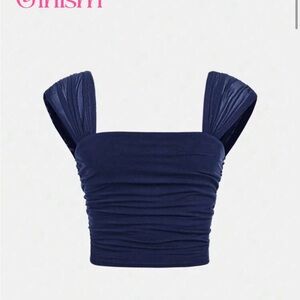 SHEIN Navy Blue Ruched Crop Top